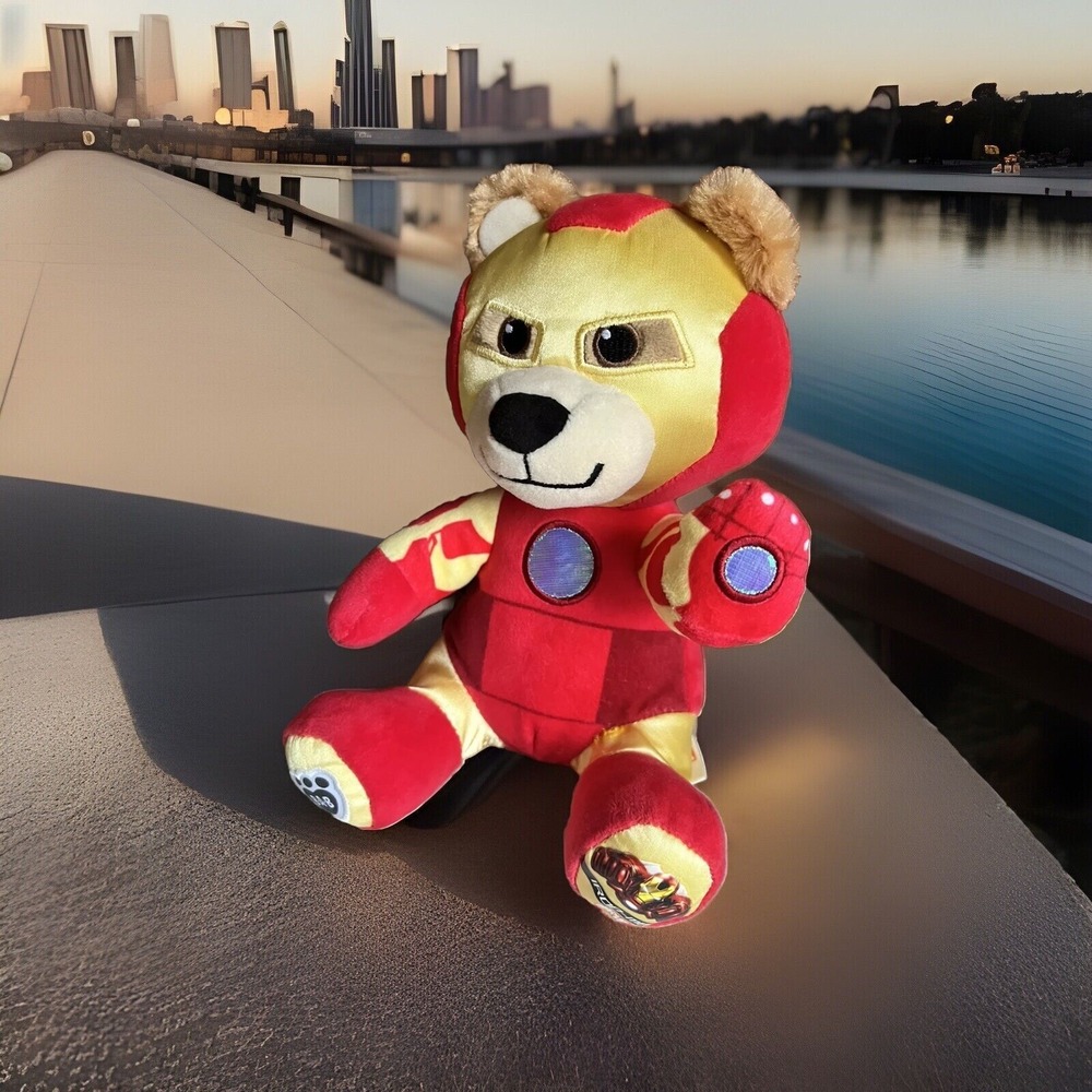 Build A Bear BAB Marvel Iron Man plush 8" Bear Plush Stuffed Animal Toy Sitting.